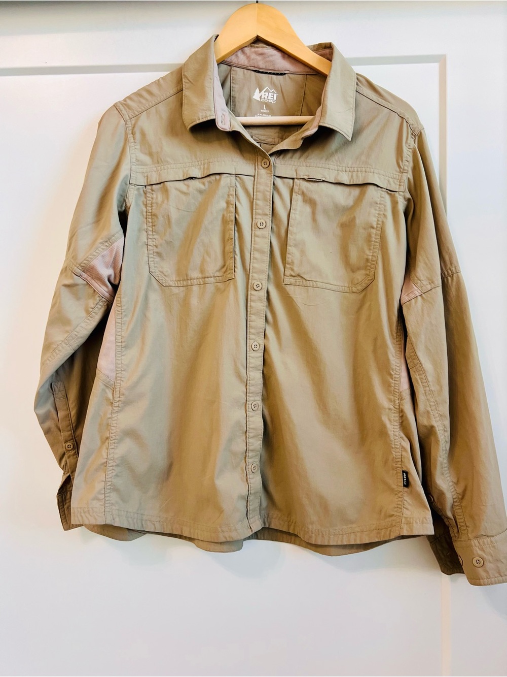 REI Co-op Women’s Sahara Long-Sleeve Hiking Shirt khaki Nylon Stretch Utility L - Picture 3 of 12